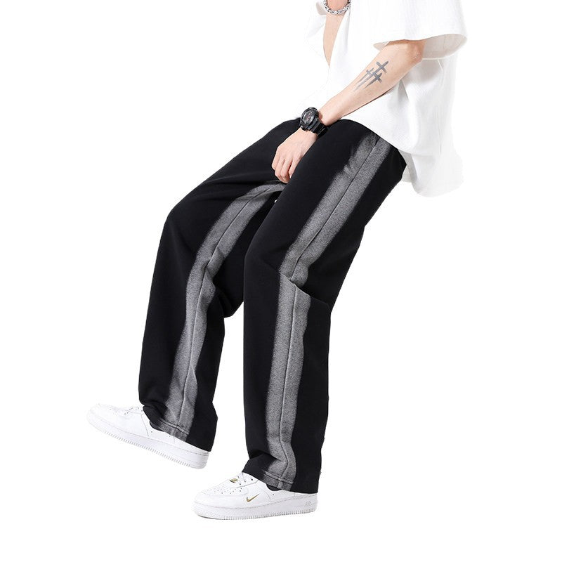 Herren Oversize Trainingshose mit kontrastseitigem Panel, Tunnelzug & geradem Bein Drune
