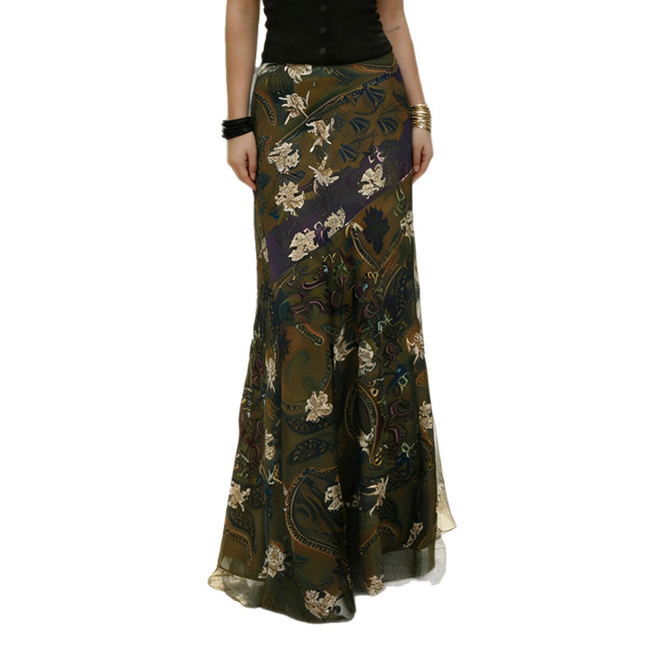 Damen Maxirock im Boho‑Look mit ausgestellter A‑Linie und Paisley‑Floraler Musterung Drune