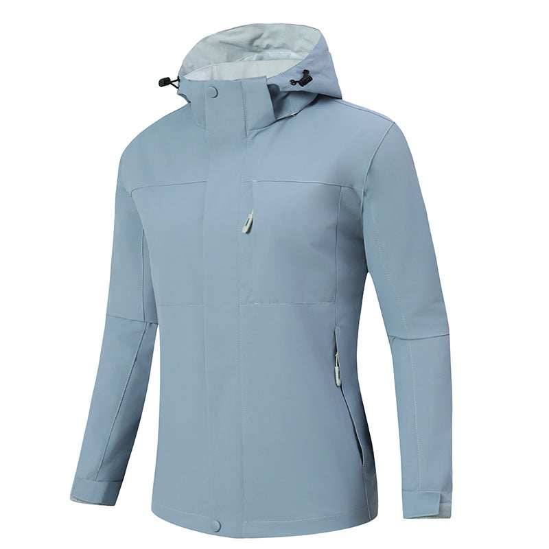 Herren Minimalistische wasserdichte Softshell‑Jacke mit kontrastfutter, verstellbarer Kapuze und verdeckten Reißverschlüssen Drune