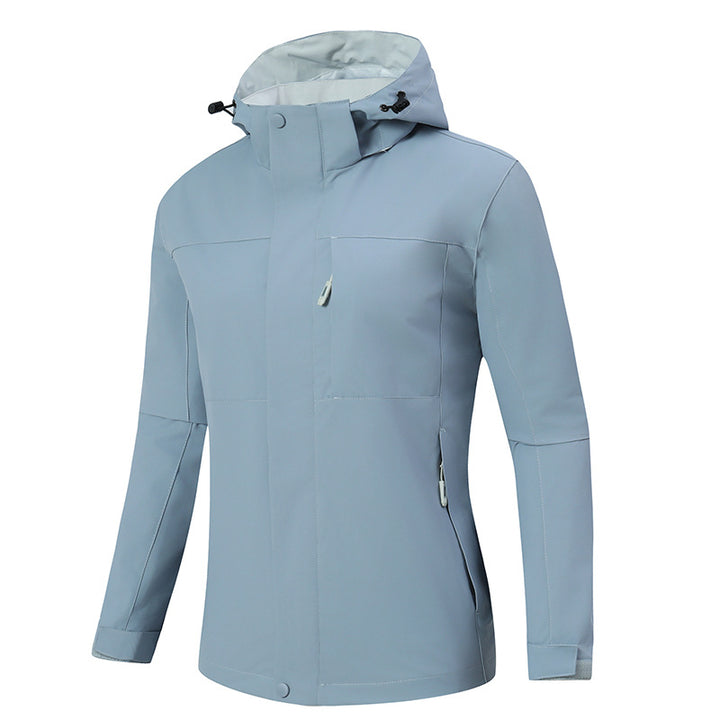 Herren Minimalistische wasserdichte Softshell‑Jacke mit kontrastfutter, verstellbarer Kapuze und verdeckten Reißverschlüssen Drune