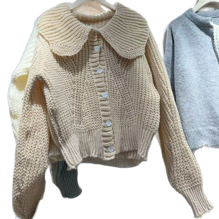 Damen Strickjacke mit großem Kragen und voluminösen Ärmeln Drune