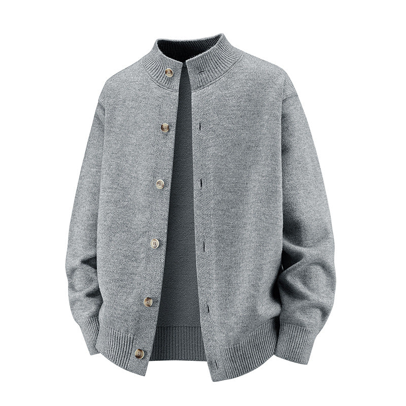 Herren Grobstrick-Cardigan mit Stehkragen, durchgehender Knopfleiste & gerippten Abschlüssen Drune