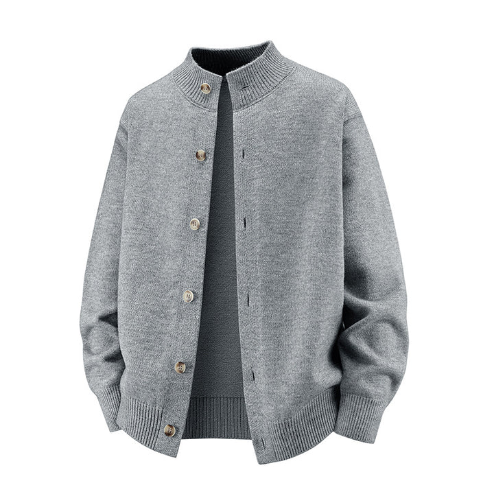 Herren Grobstrick-Cardigan mit Stehkragen, durchgehender Knopfleiste & gerippten Abschlüssen Drune
