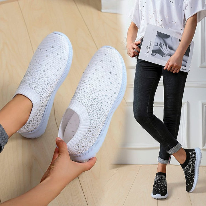 Damen Strick-Slip-On-Sneaker mit elastischem Schaft und Ziersteinen Drune