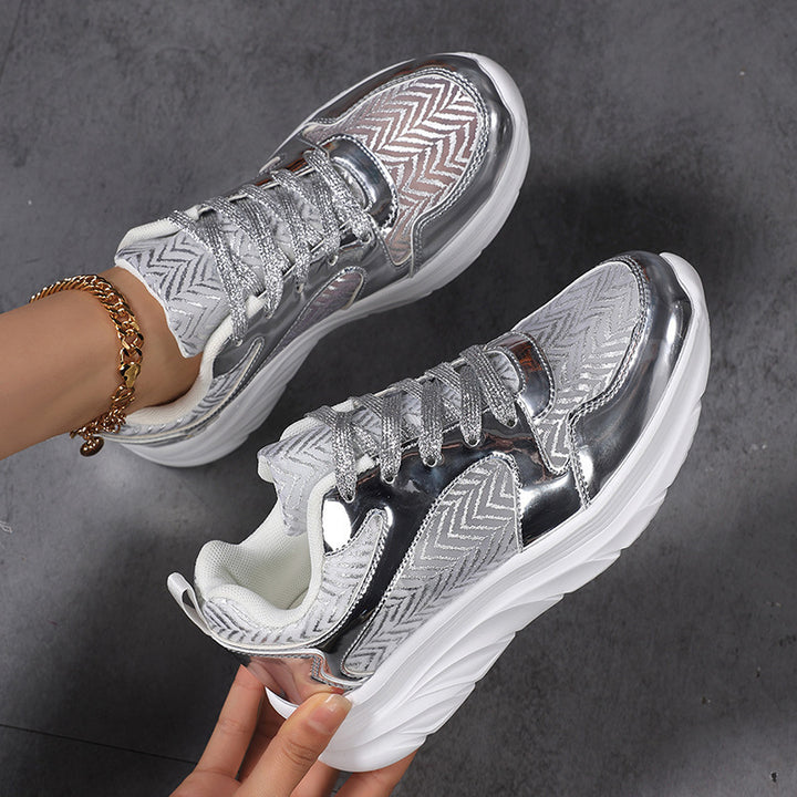 Damen nan glamouröser auffälliger Sneaker mit Glitzerpaneelen jacquardgewebtem Obermaterial und ergonomischer Wellenlaufsohle Drune