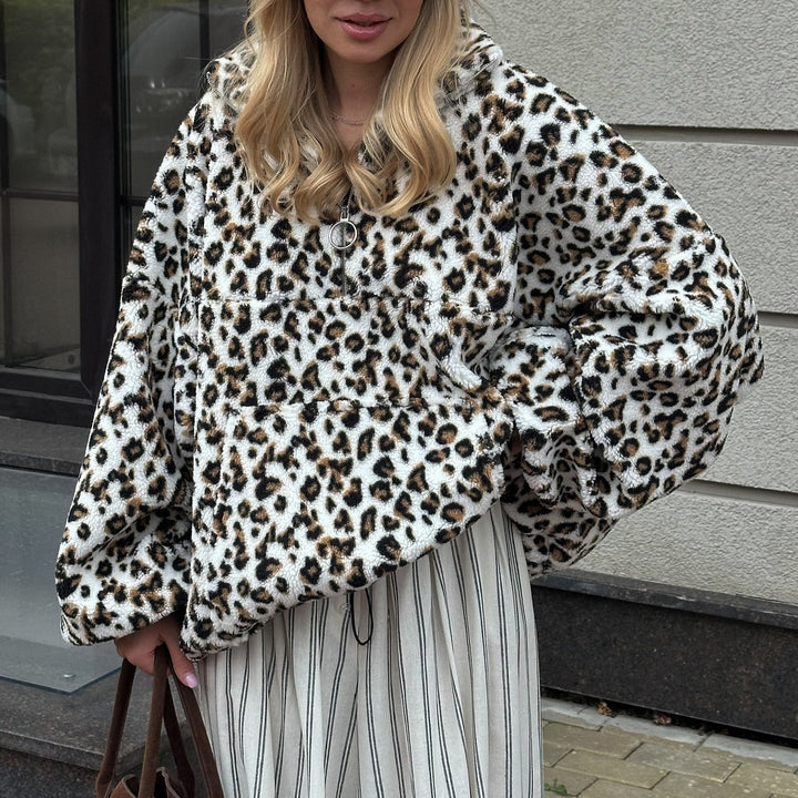 Damen Plüsch-Hoodie mit Leopardenmuster Drune