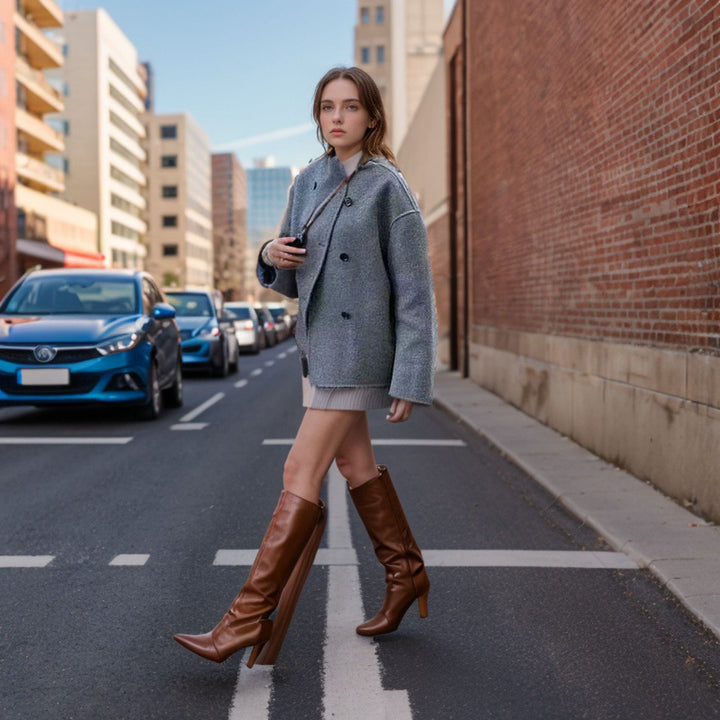 Damen Modische Doppelreihige Wolljacke mit zeitgenössischem Schnitt Drune