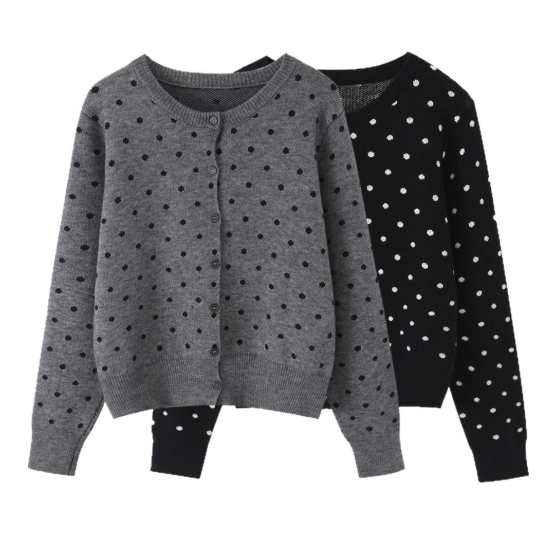 Damen Cropped Strickjacke mit Rundhalsausschnitt und Punktstruktur Drune