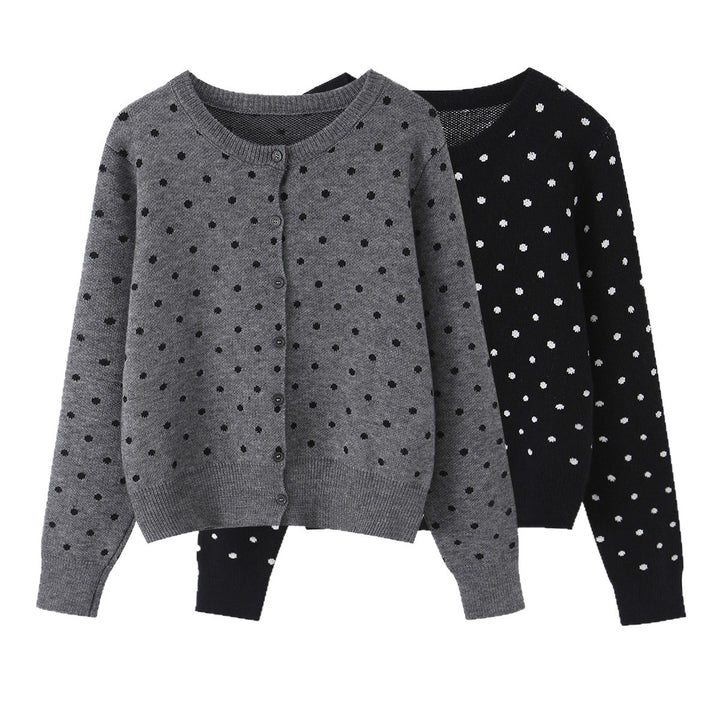 Damen Cropped Strickjacke mit Rundhalsausschnitt und Punktstruktur Drune
