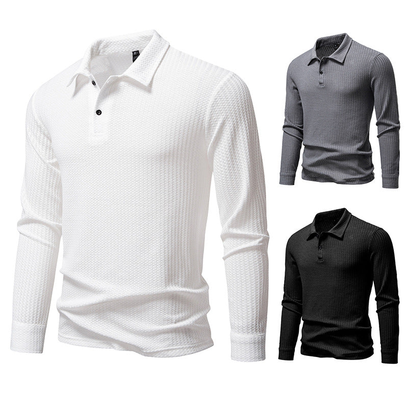Herren Waffelstrick-Poloshirt mit Halbknopfleiste und Hemdkragen Drune