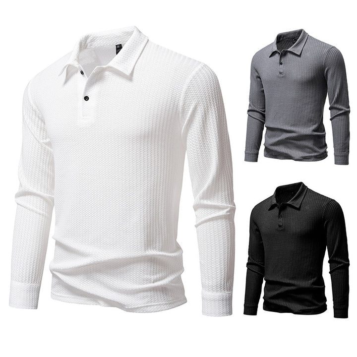 Herren Waffelstrick-Poloshirt mit Halbknopfleiste und Hemdkragen Drune