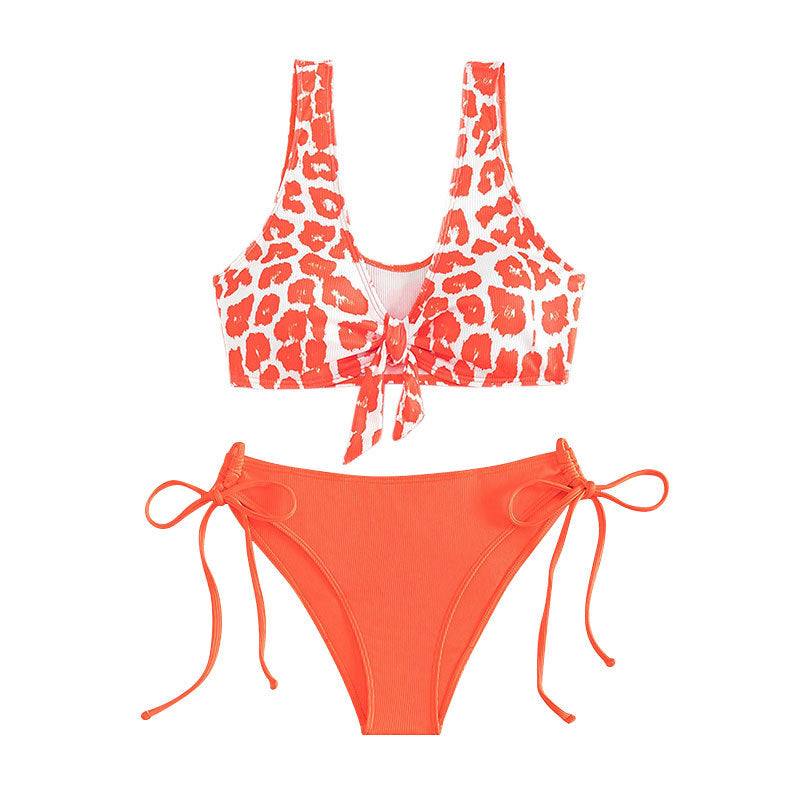 Damen Triangel-Bikini Set mit trendigem Leopardenmuster und verspieltem Knoten Drune