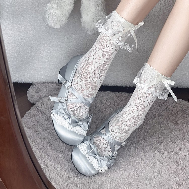 Damen elegante Mary Jane Ballerinas mit modischem Schleifenverzierung Drune