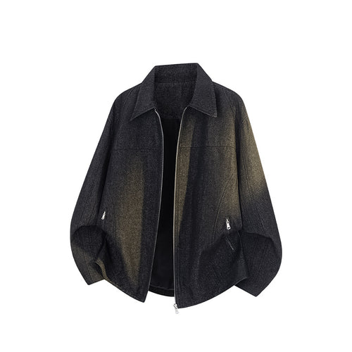 Herren Boxy-Überjacke mit Vintage-Denim-Optik, durchgehendem Metallreißverschluss und seitlichen Zipper-Taschen Drune