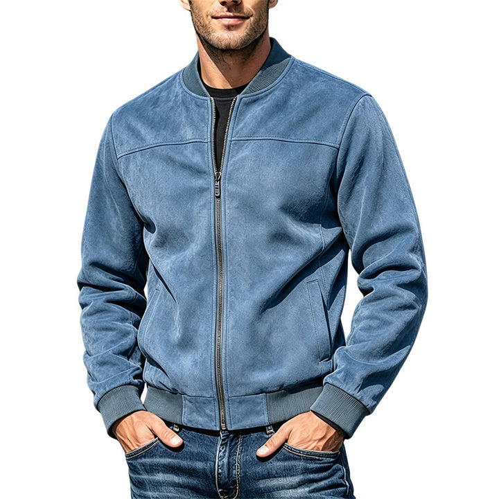 Herren Veloursleder-Optik Bomberjacke mit Reißverschluss und Rippbündchen Drune