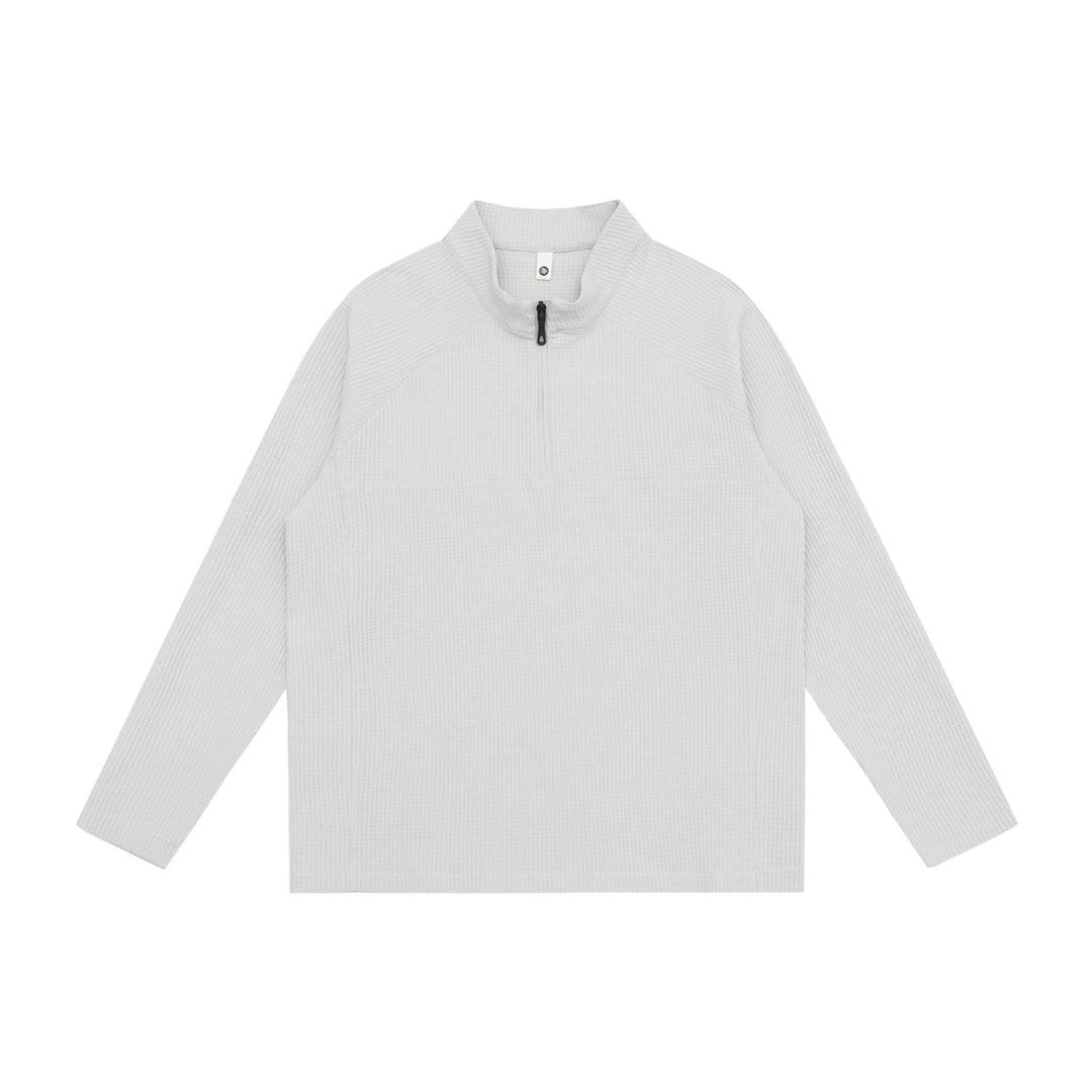 Unisex Waffelstrick-Halbzip-Pullover mit Troyerkragen und Raglanärmeln Drune