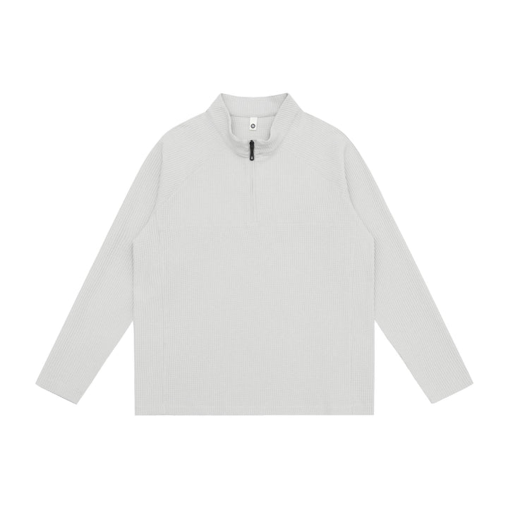 Unisex Waffelstrick-Halbzip-Pullover mit Troyerkragen und Raglanärmeln Drune
