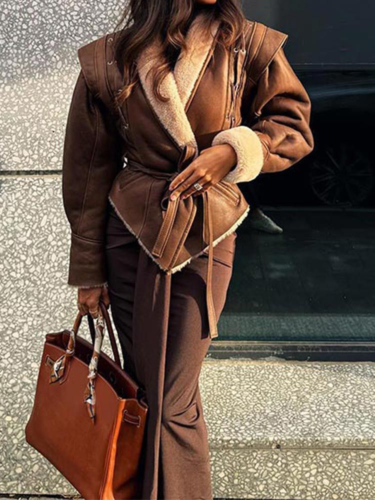 Damen Elegante und stilvolle Jacke mit Kunstfellkragen und taillierter Silhouette Drune