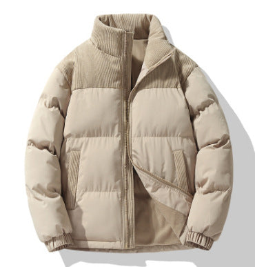 Herren gesteppte Winterjacke mit Cordbesatz, hohem Stehkragen und wärmender Isolierung Drune
