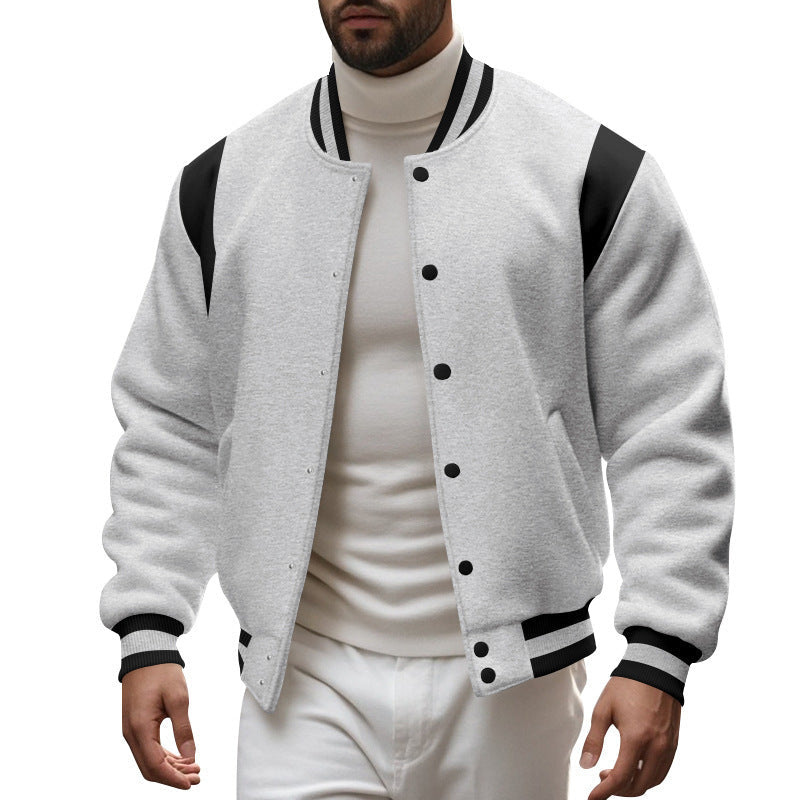 Herren nan College-Baseballjacke mit Druckknopfleiste, geripptem Kragen und kontrastierten Schulterpassen Drune