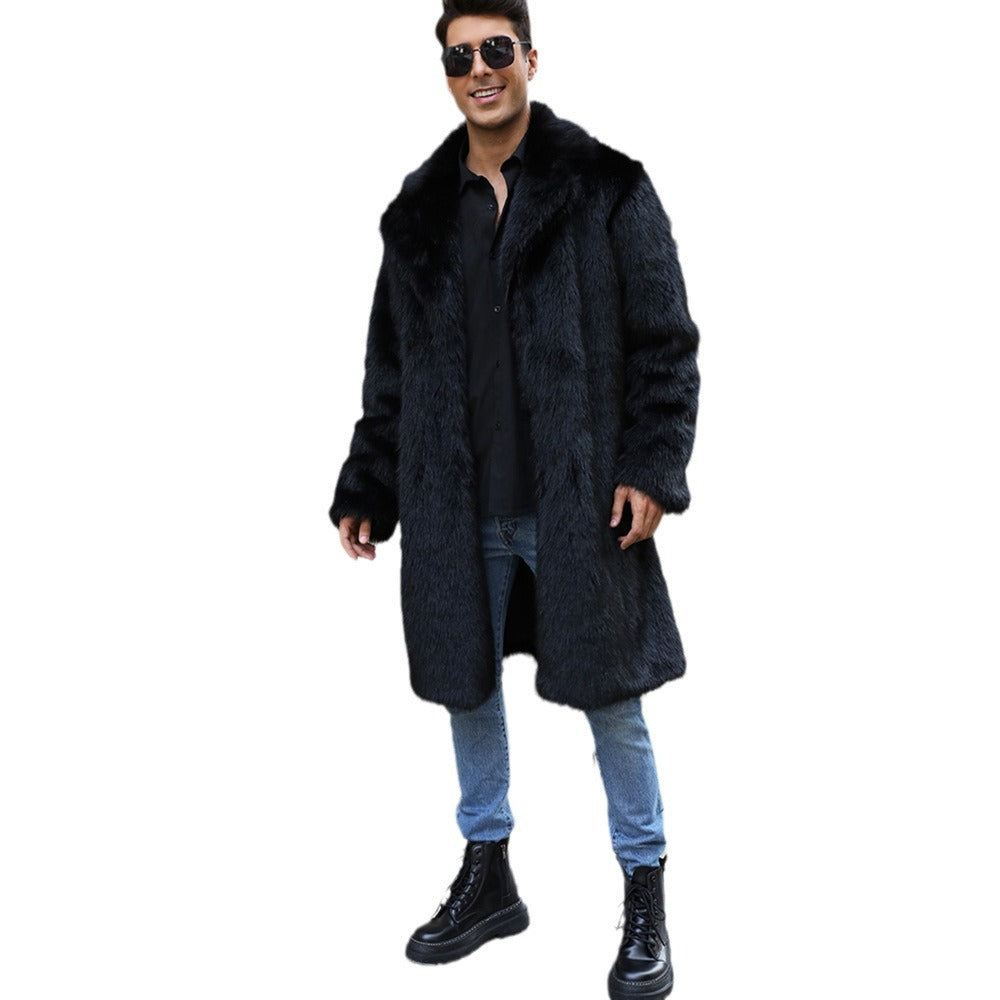 Herren Luxus Kunstfellmantel mit breitem Kragen Drune