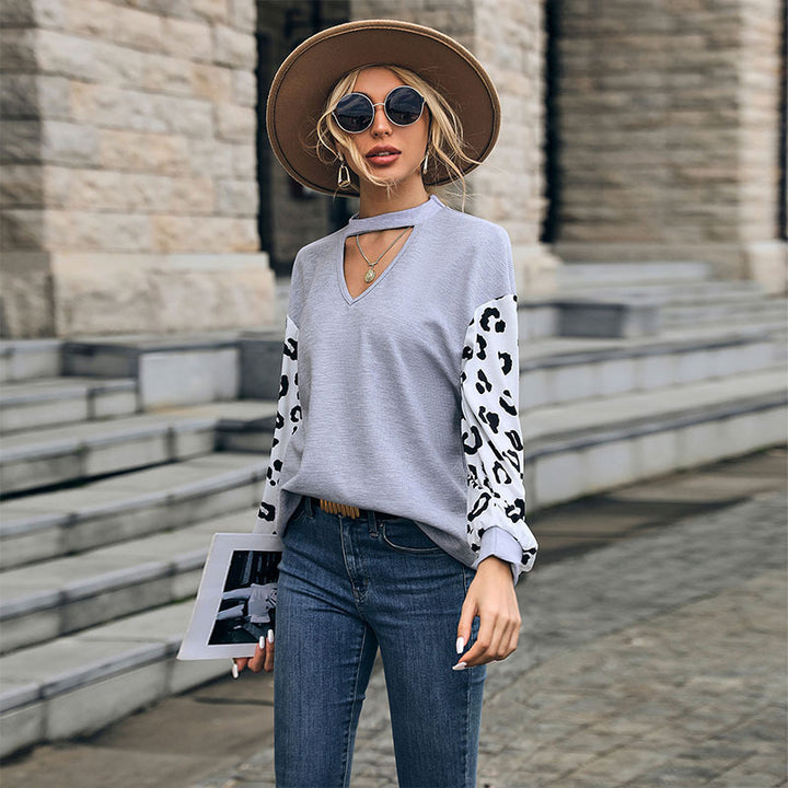 Damen Lässiger Pullover mit Leopardenärmel Drune