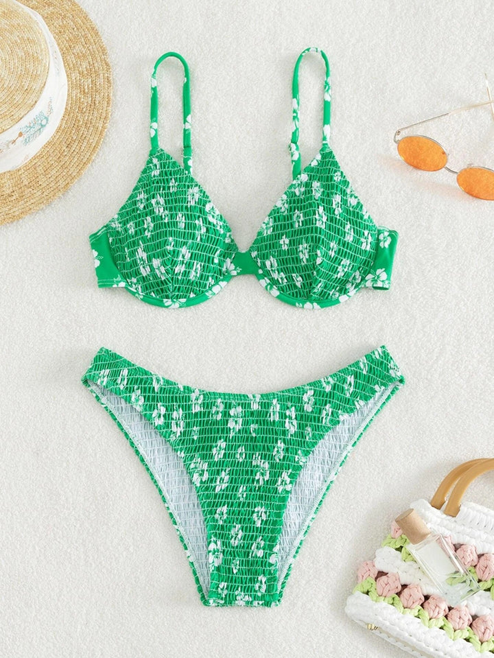 Damen Hochgeschnittener Bikini mit gepolstertem Oberteil und verstellbaren Trägern Drune