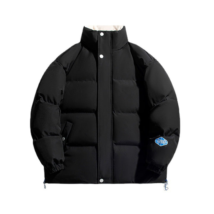 Unisex Kapuzenlose wattierte Steppjacke mit hohem Stehkragen, Thermoisolierung und Kordelzugsaum Drune