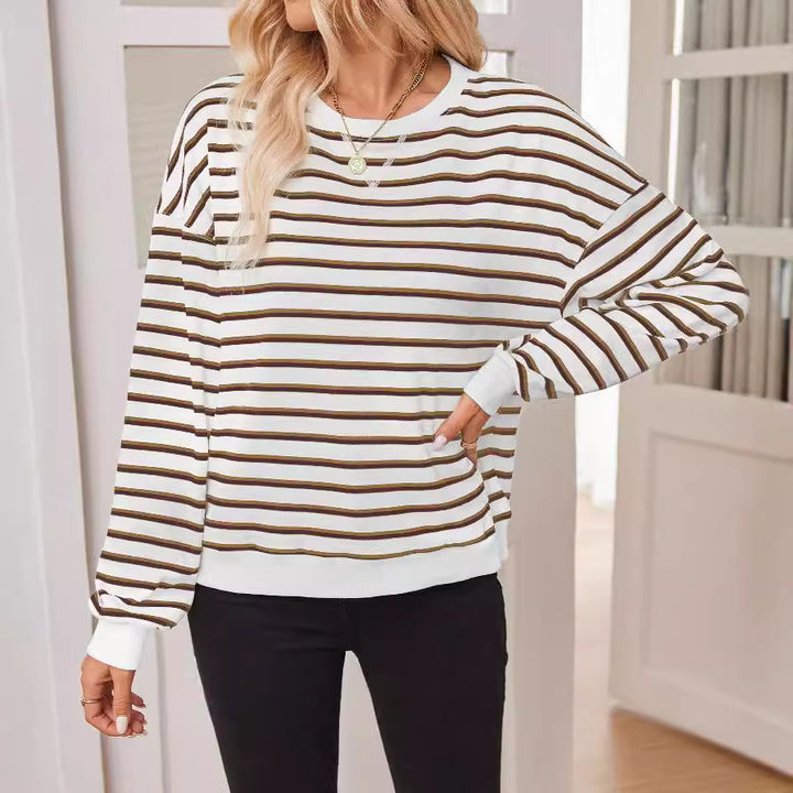 Damen lässiger Sweatshirt mit modernem Streifenmuster und Rundhalsausschnitt Drune
