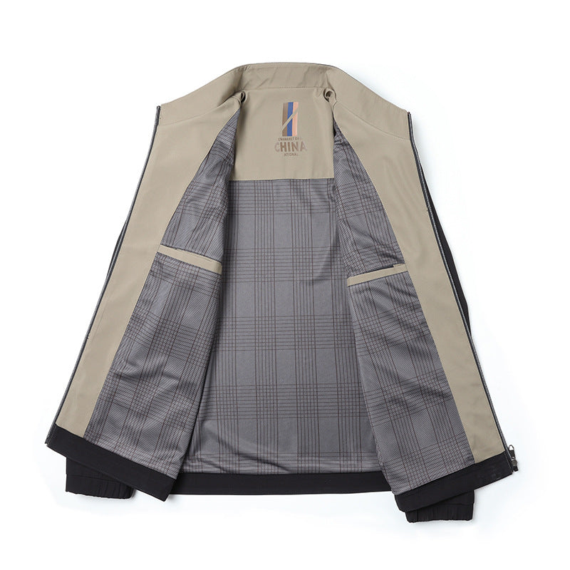 Herren nan leichte Harringtonjacke mit Stehkragen, Reißverschlusstaschen und kariertem Innenfutter Drune