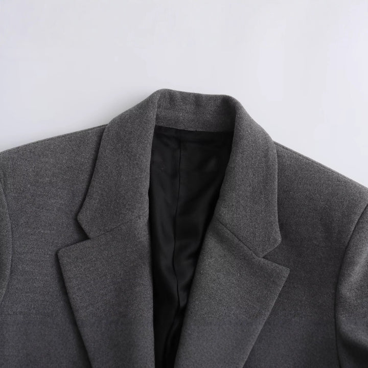 Damen Langer Wollmix-Einreiher-Mantel mit Reverskragen und Pattentaschen Drune