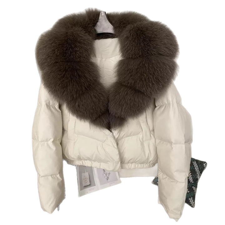 Damen nan kurz geschnittene Boxy-Pufferjacke mit extra großem Webpelzkragen und formstabilem Saum Drune