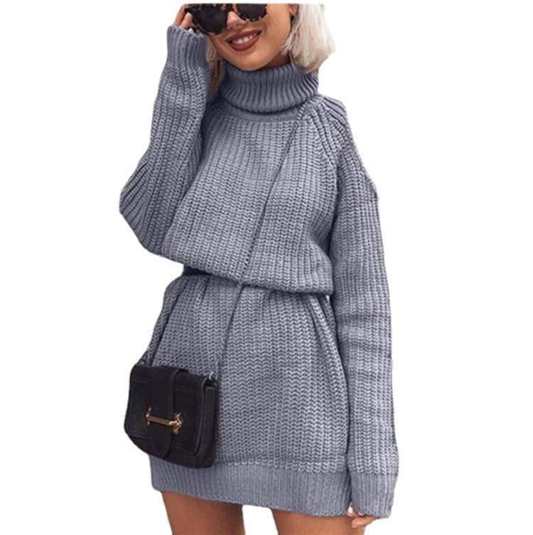 Damen eleganter Strickpullover mit hochgeschlossenem Kragen und offenen Schultern Drune