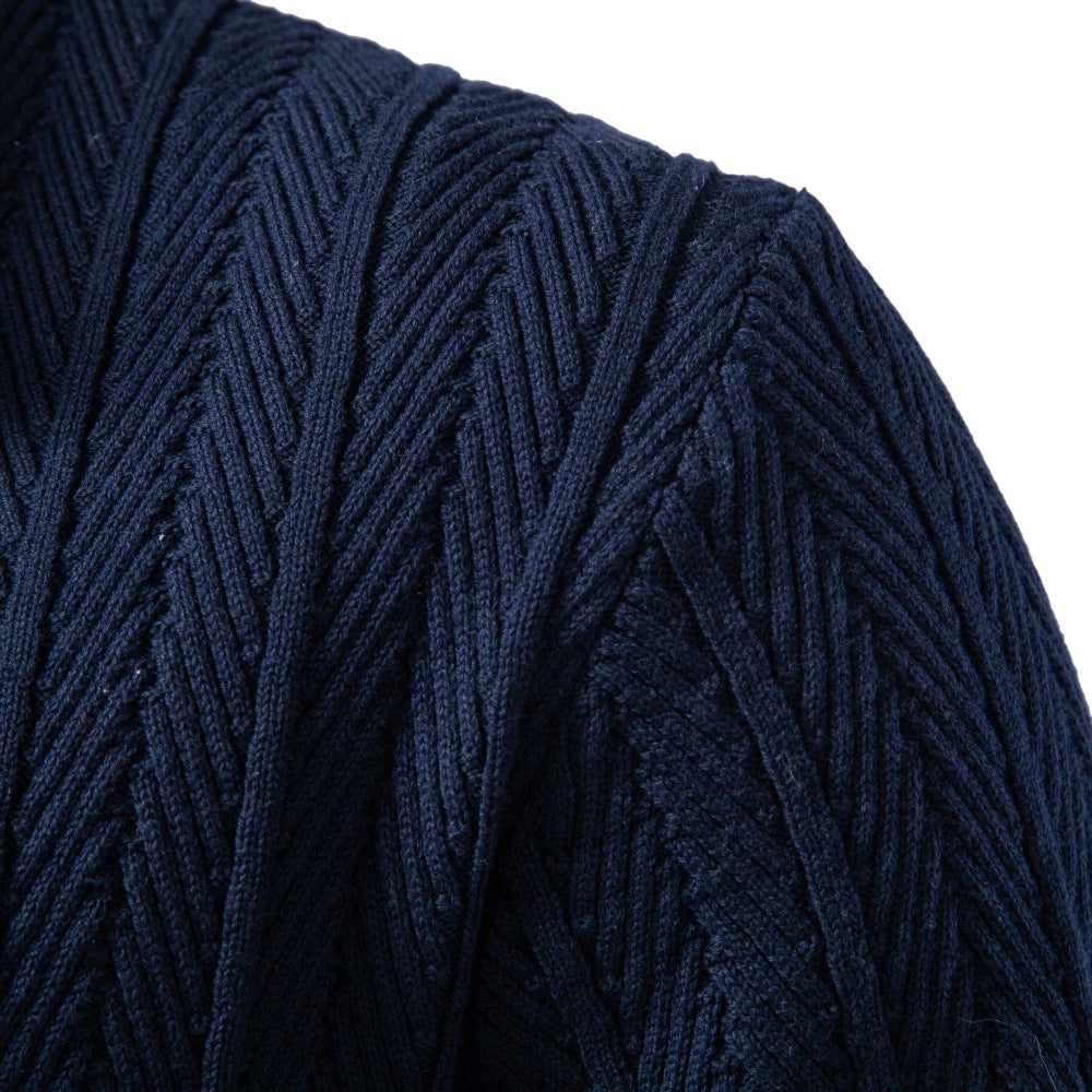 Herren Feinstrick-Button-Cardigan mit Zopfmuster und Stehkragen Drune