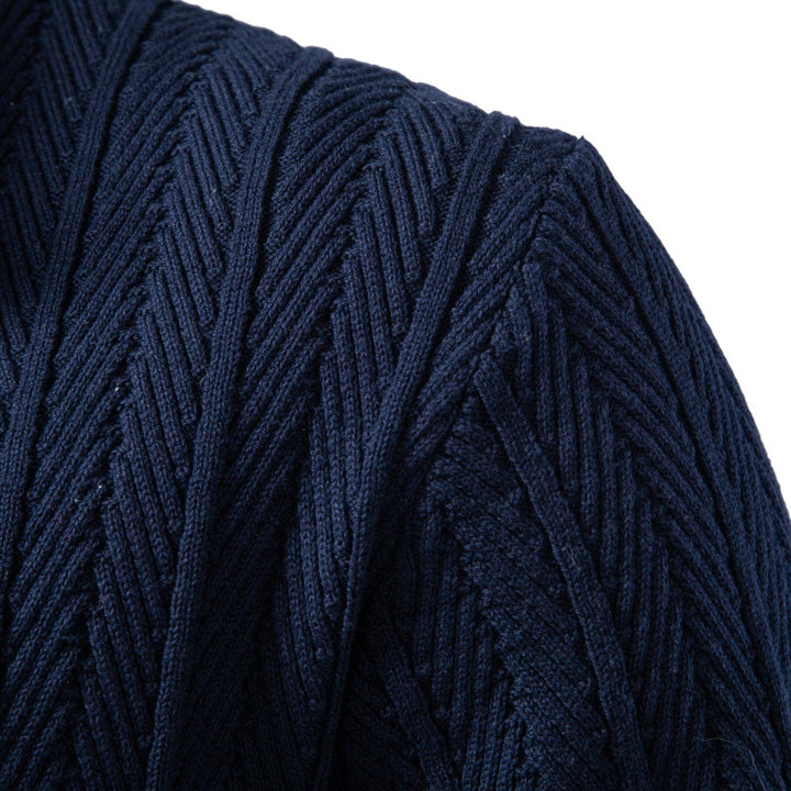 Herren Feinstrick-Button-Cardigan mit Zopfmuster und Stehkragen Drune