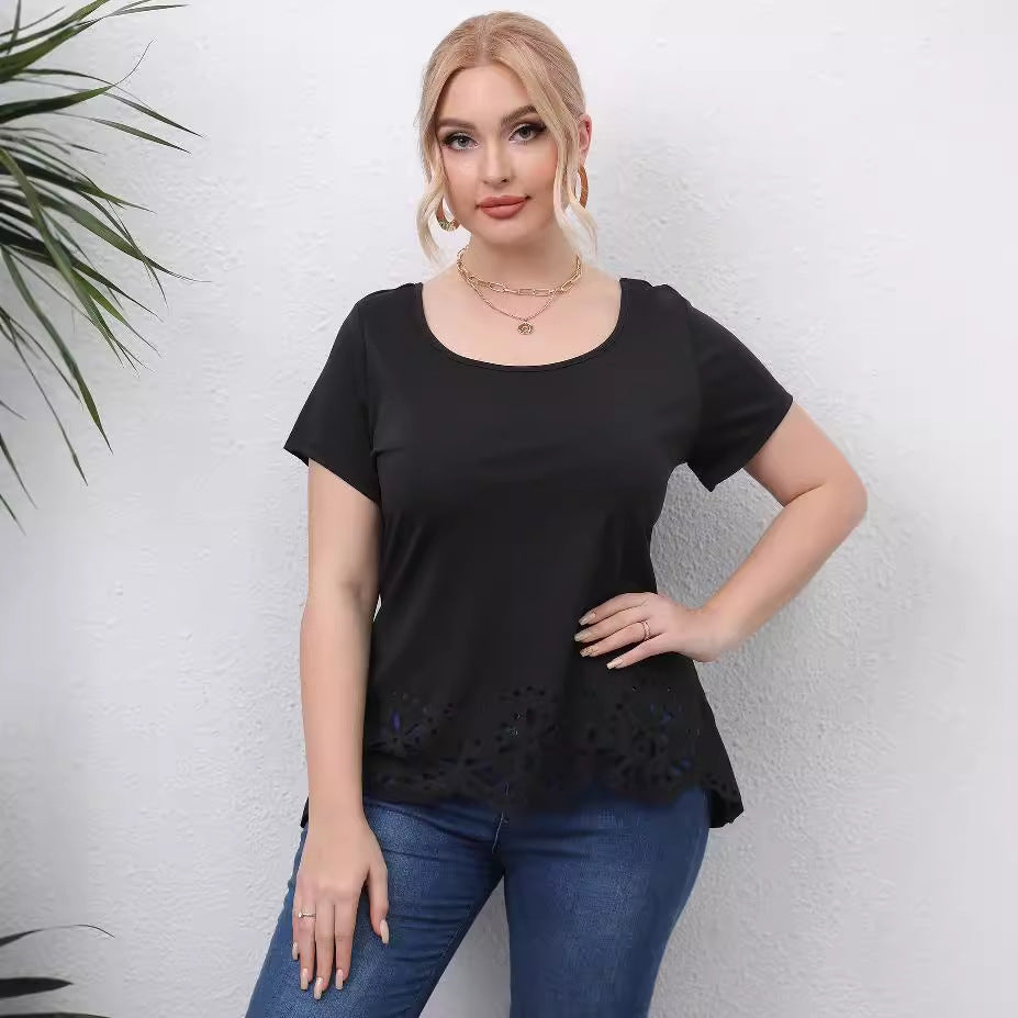 Damen Oberteil mit floralem Lochmuster Drune