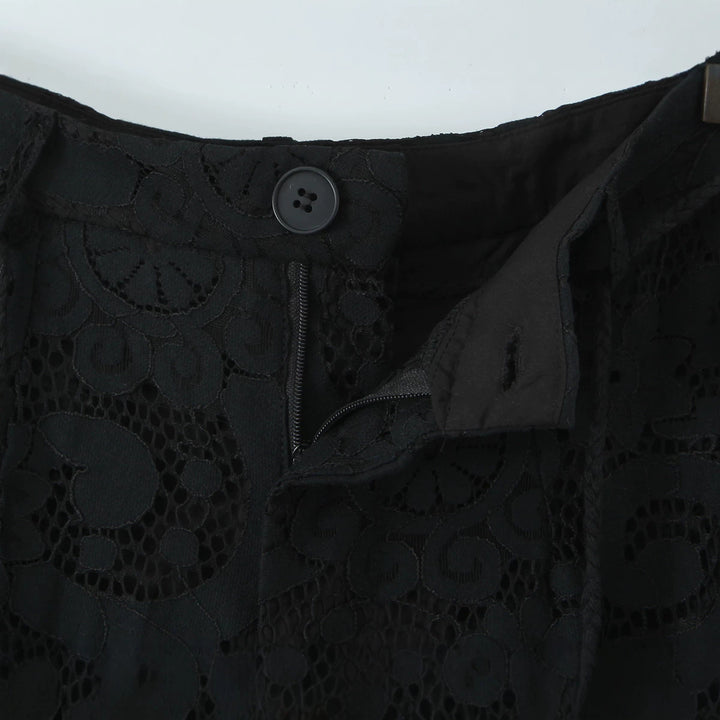 Damen Transparente Spitzenhose mit geradem Bein und elastischem Bund Drune