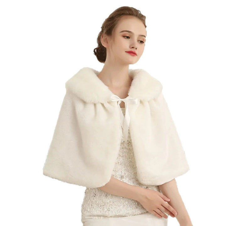Damen Elegantes Kunstpelz‑Capelet mit Schleifenverschluss und weitem Umlegekragen Drune