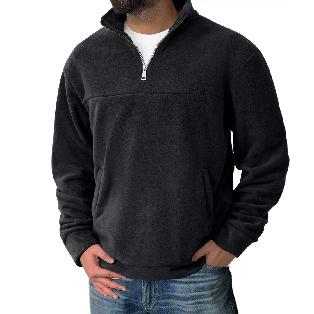 Herren Fleece-Halbzip-Pullover mit Stehkragen und Kängurutasche Drune