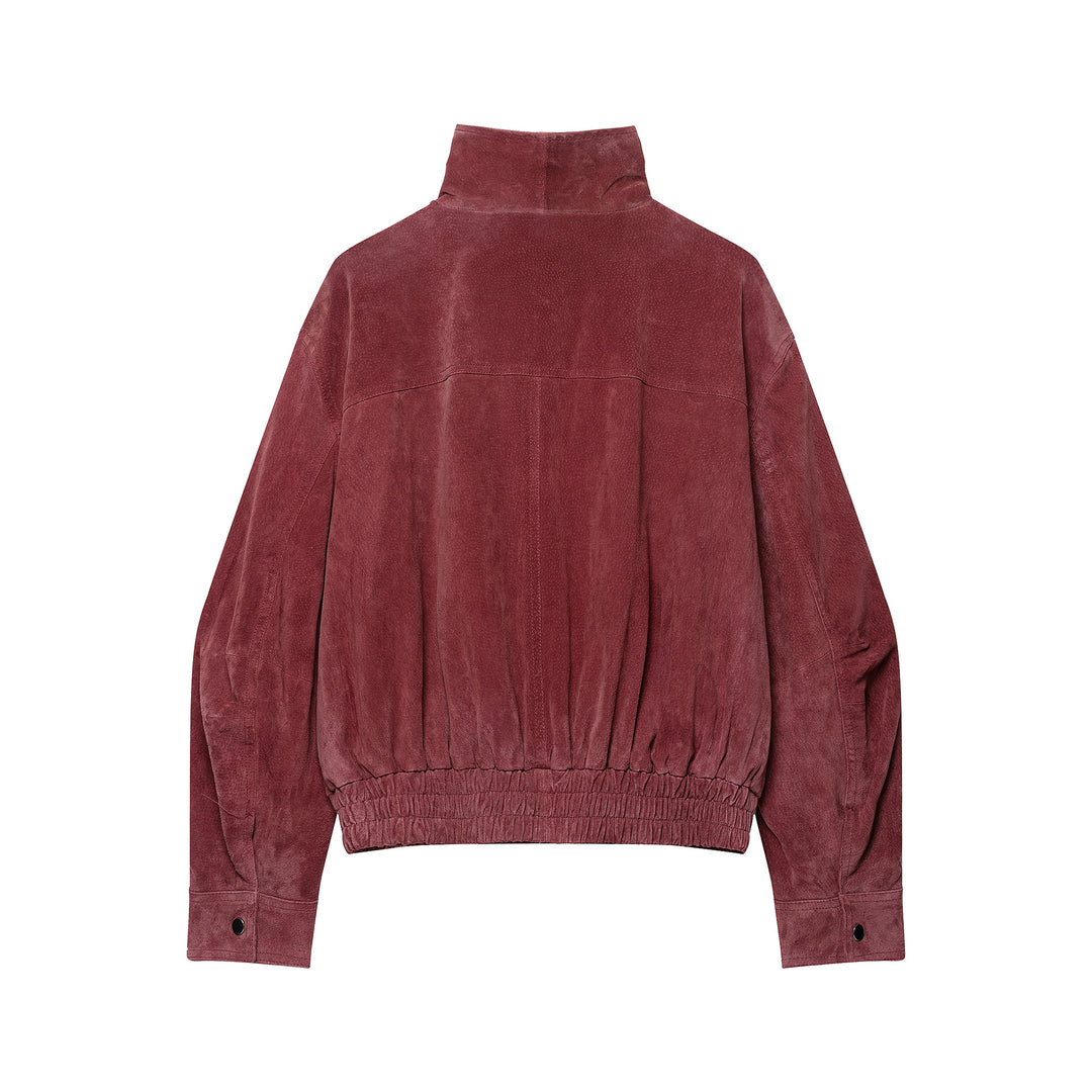 Damen Cropped Velours Bomberjacke mit hohem Stehkragen und Elastikbund Drune