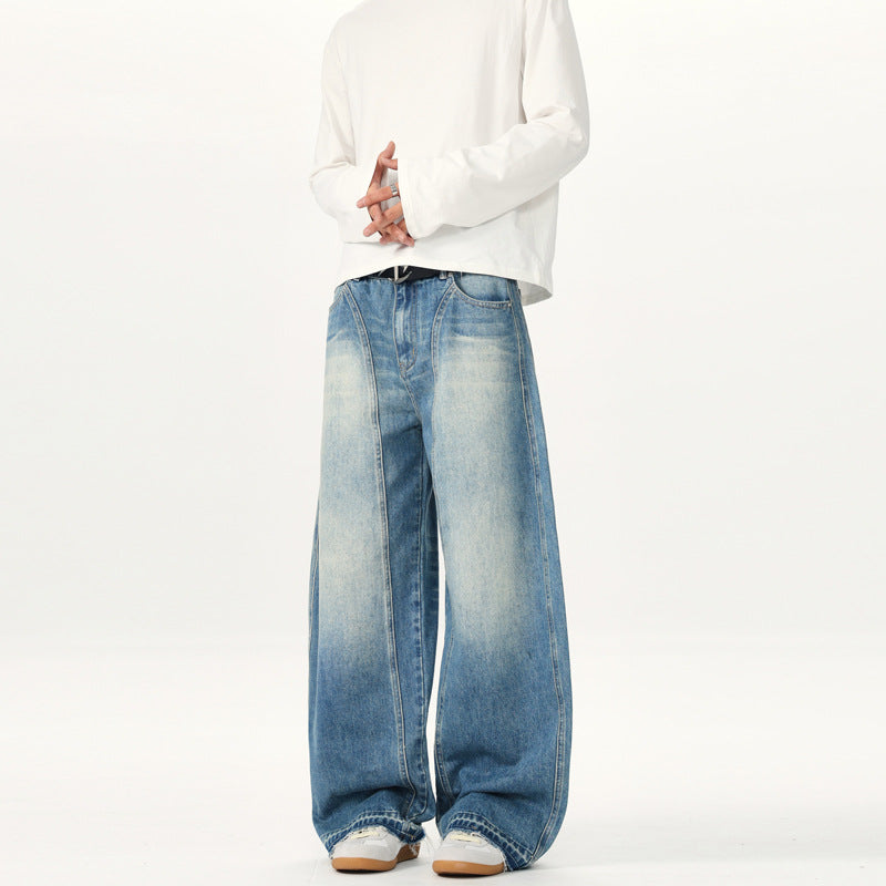 Herren Extraweite Vintage-Denim-Jeans mit Palazzoschnitt und vertikaler Nahtführung Drune