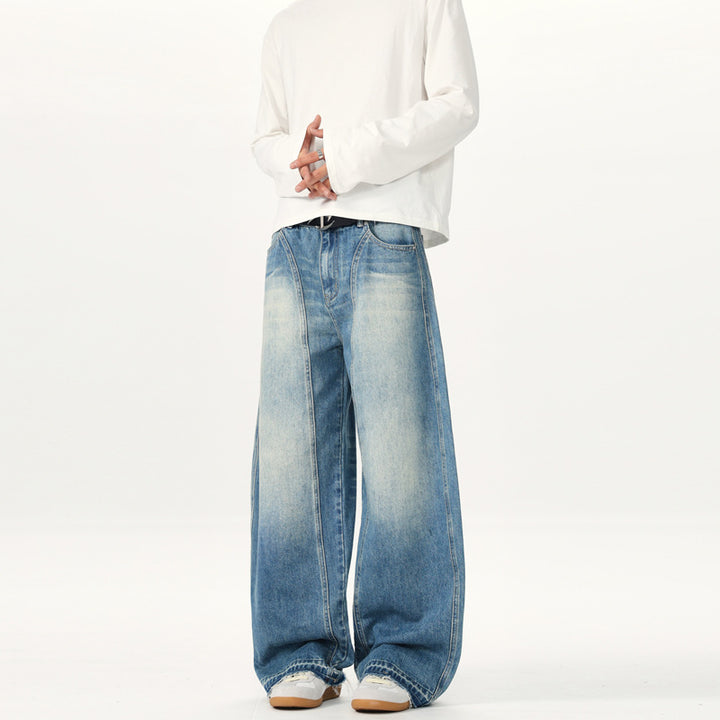 Herren Extraweite Vintage-Denim-Jeans mit Palazzoschnitt und vertikaler Nahtführung Drune