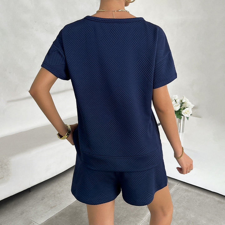 Damen Lässiges Freizeitset mit strukturiertem Oberteil und bequemen Shorts Drune