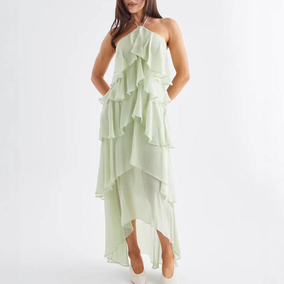 Damen Elegantes Maxikleid mit schwingenden Rüschendetails Drune