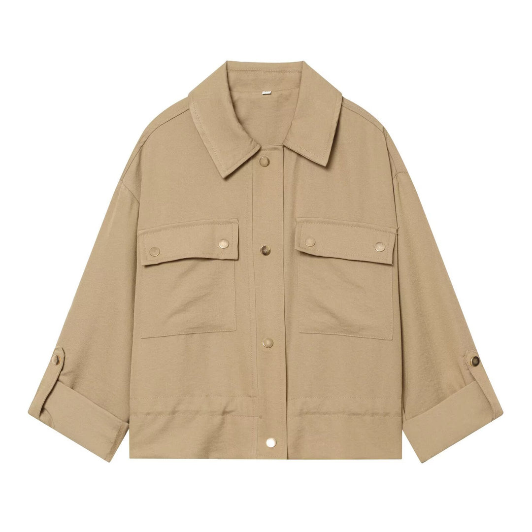 Damen Oversize Workwear-Hemdenjacke mit aufgesetzten Druckknopf‑Taschen Drune