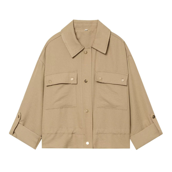 Damen Oversize Workwear-Hemdenjacke mit aufgesetzten Druckknopf‑Taschen Drune