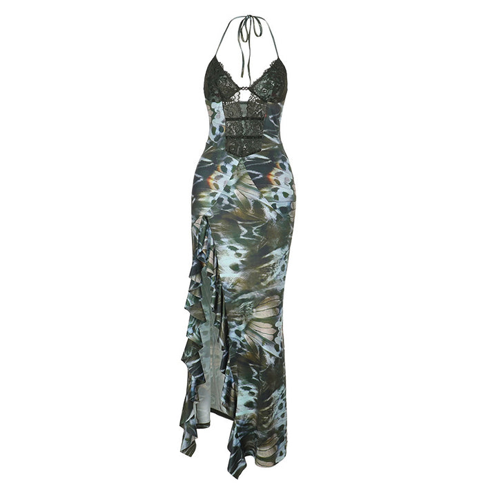 Damen Maxikleid mit Spitzen-Oberteil und asymmetrischem Schlitz Drune