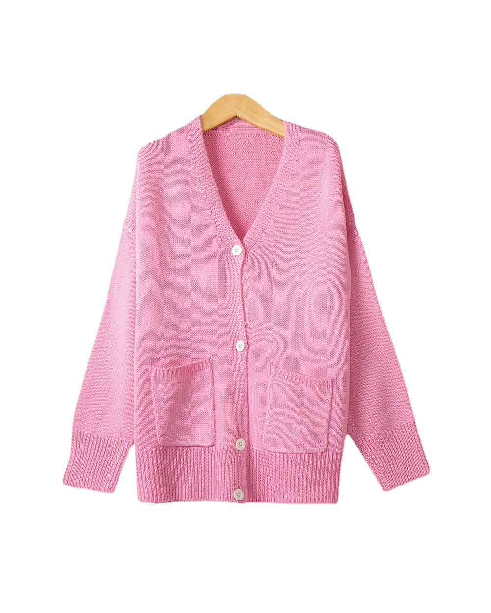 Damen Feiner Oversize-Strickcardigan mit V-Ausschnitt, Knopfleiste und aufgesetzten Eingrifftaschen Drune