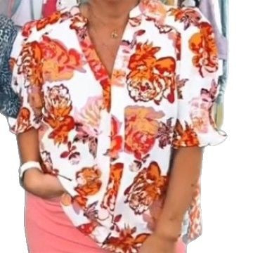 Damen nan lockere Bluse mit gerafften Puffärmeln und Knopfleiste Drune