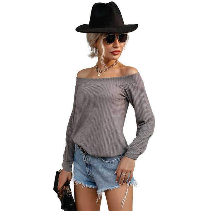 Damen Schulterfreies Waffelstrick-Top mit weitem Carmen-Ausschnitt und lockerer Passform Drune